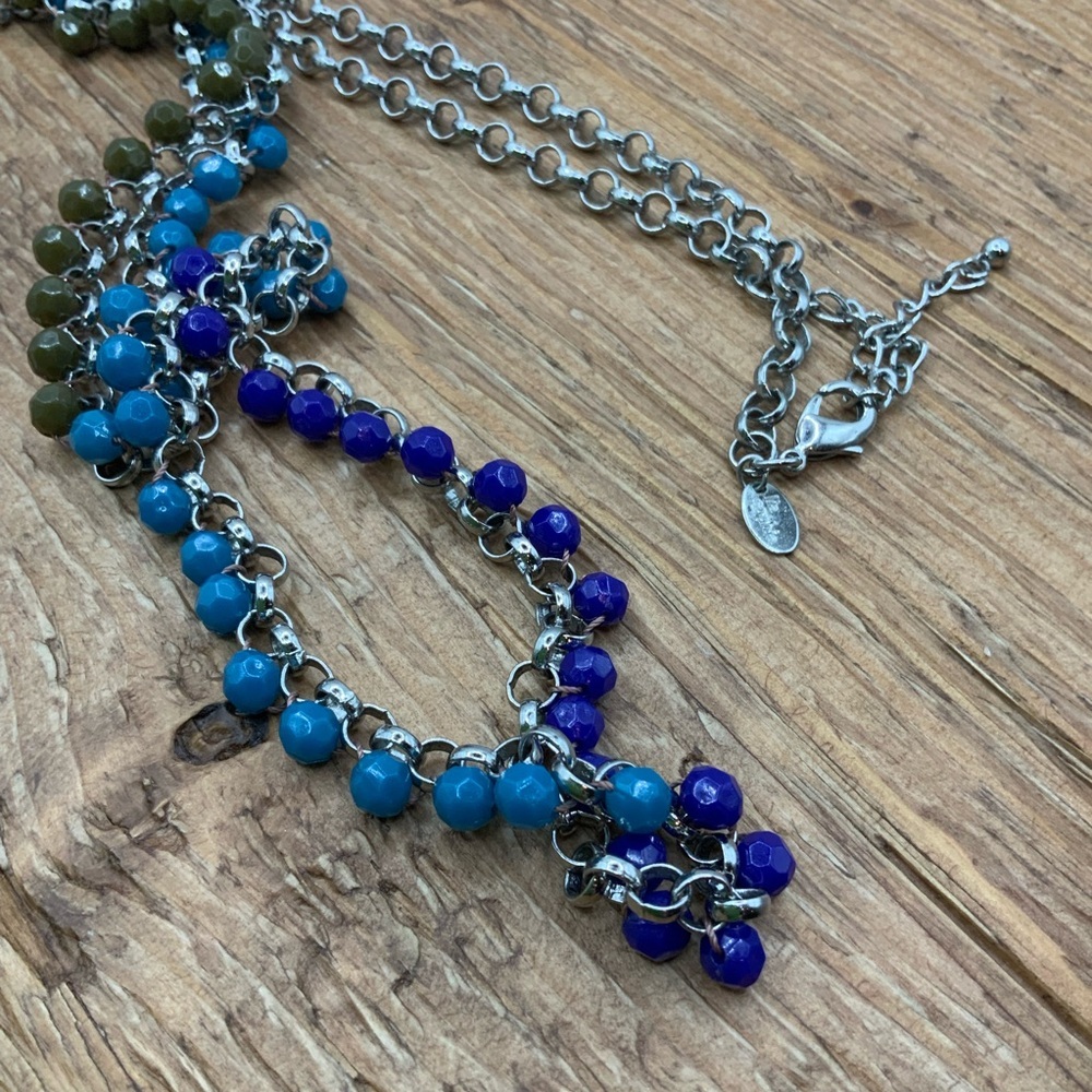 Lia Sophia Coastal Long Faceted Beaded Silver Tone Chain Necklace